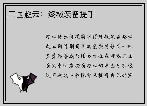 三国赵云：终极装备提手